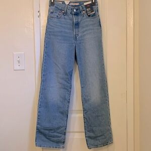 Levi's Premium Women Ribcage Straight Ankle Button Fly Jeans Blue Size 25X29